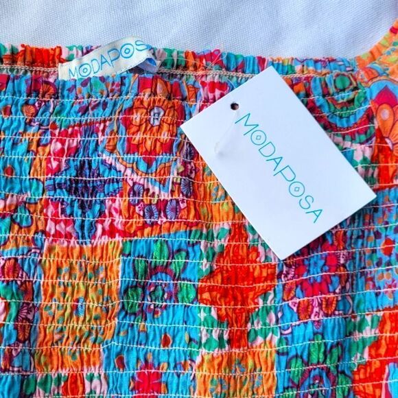 NWT Modaposa Aria Balloon Sleeve Off Shoulder Printed Dress XS - Picture 4 of 11